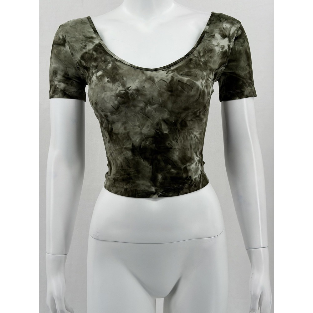 Lululemon Top Womens 4 Align‎ T-Shirt Olive Sage Diamond Dye Nulu Yoga Stretch